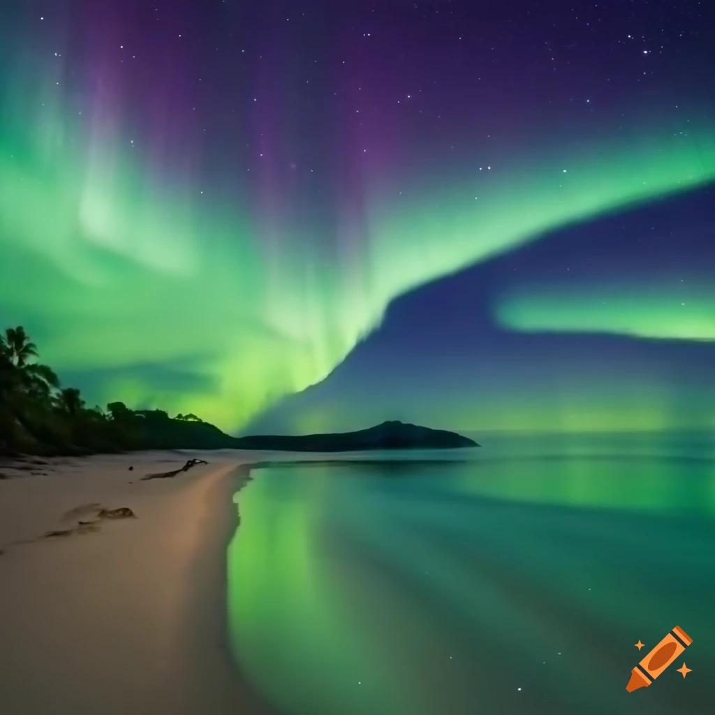 Northern Lights above a Caribbean beach