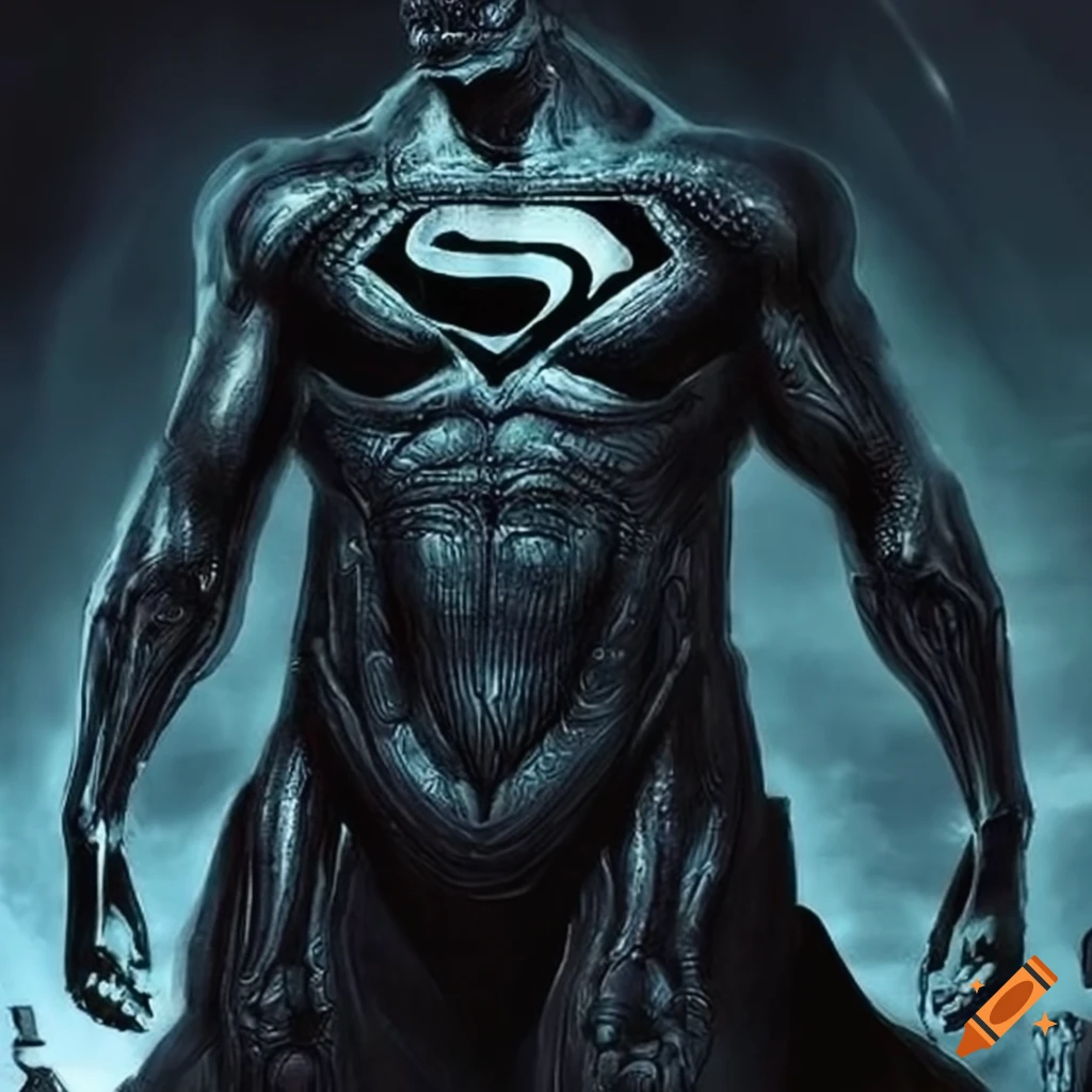 Superman reimagined in H.R. Giger Alien sci-fi style
