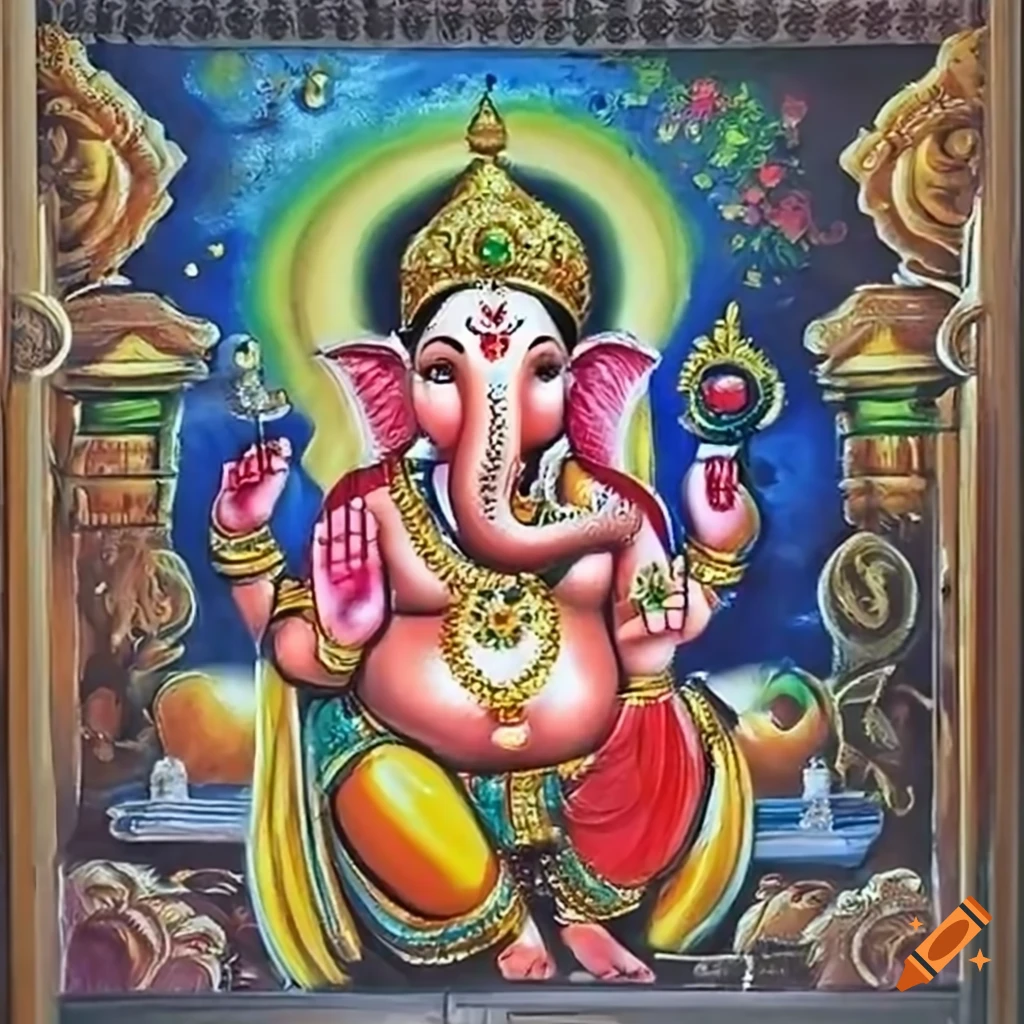 Ganesh Ji puja during Ganesh Chaturthi in an easy drawing