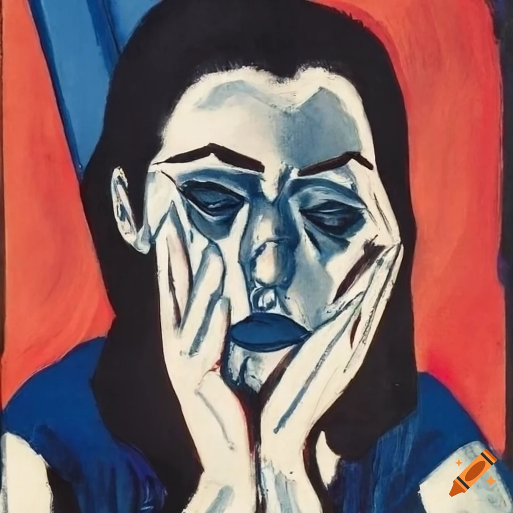 Proud woman crying in a communist country in artistic drawing style