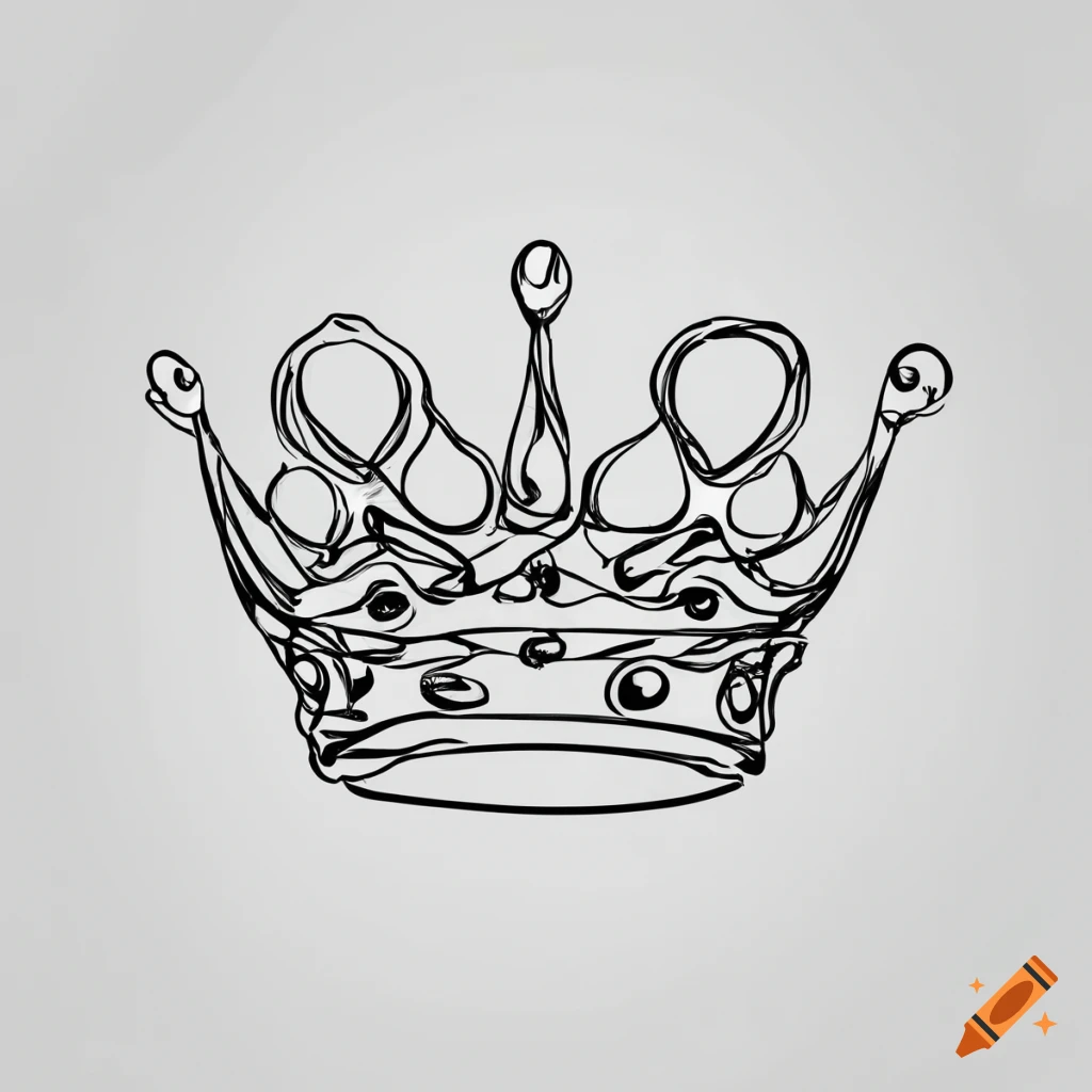 Black continuous-line drawing of ornate pageant crown on white background