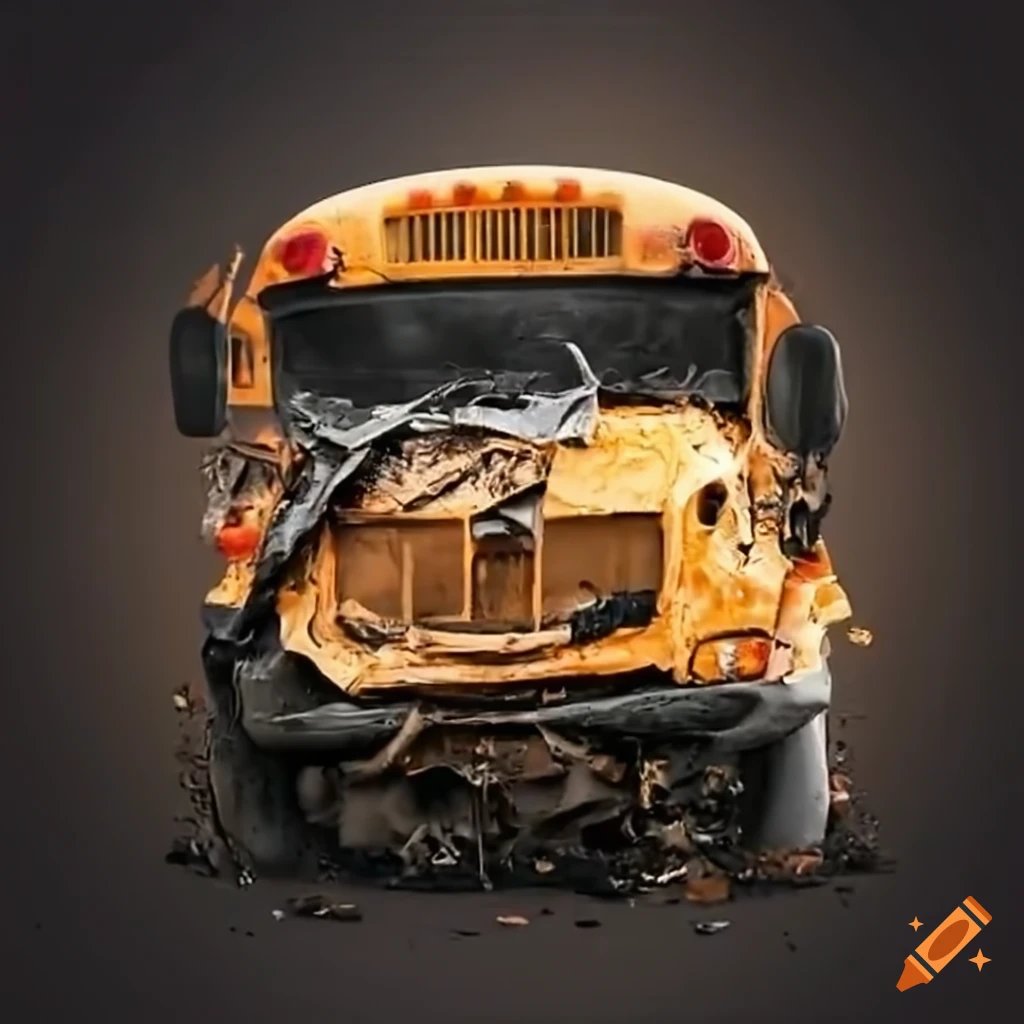 Crashed school bus in a ravine