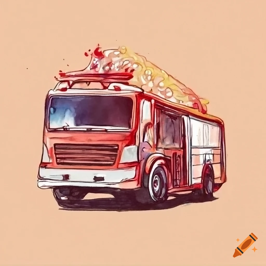 Watercolor fire truck