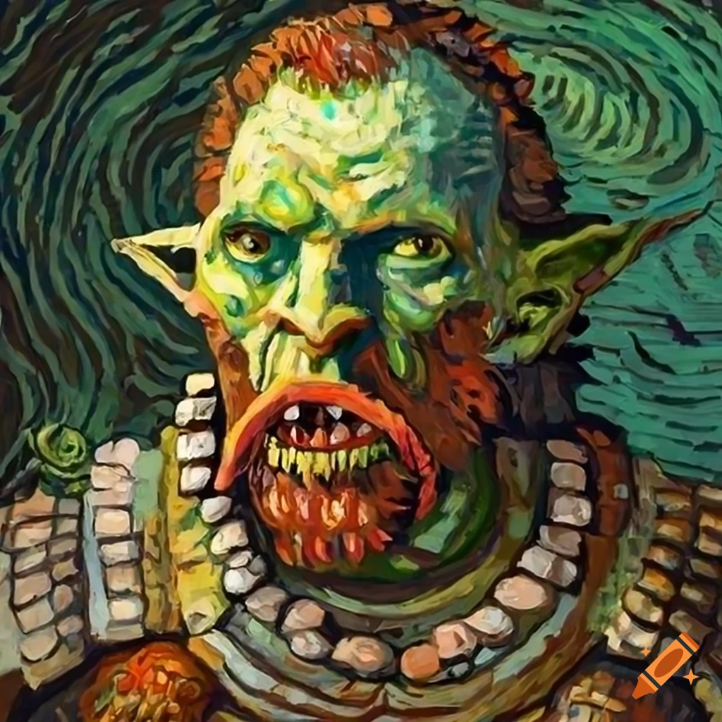 Orc with sea shell armor in van gogh style painting