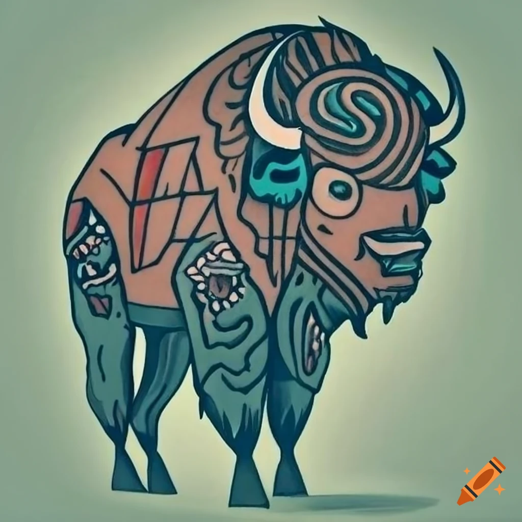 Bison tattoo inspired by Native American art style