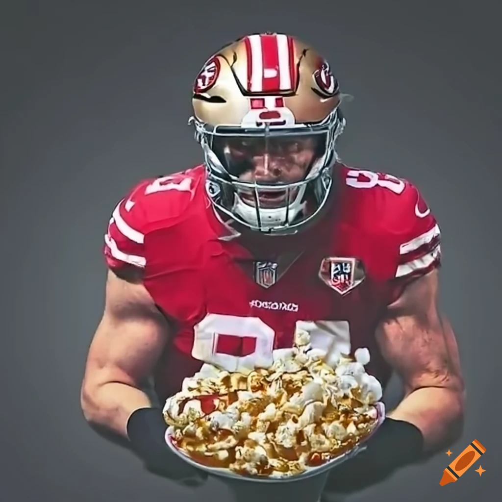 NFL player George Kittle eating popcorn during a game
