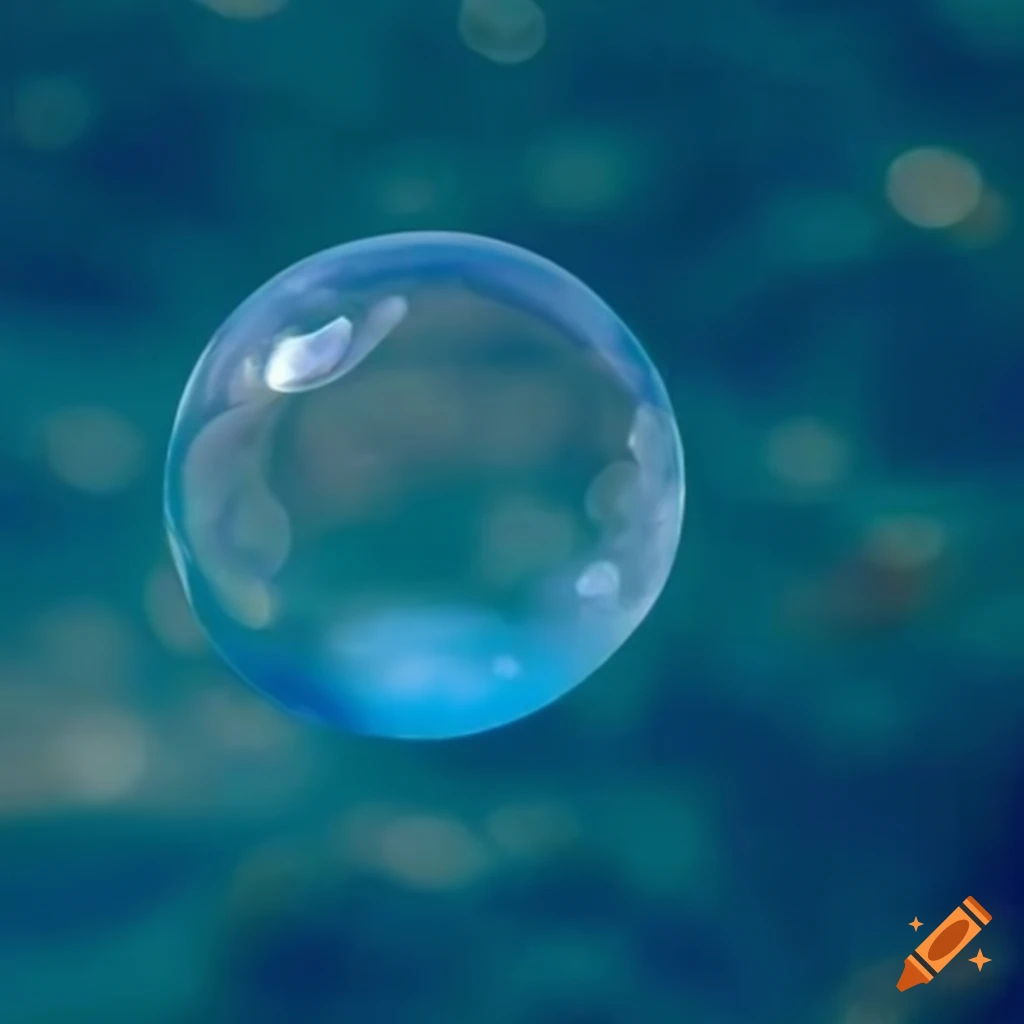Translucent gas bubble on the surface of a blue lake