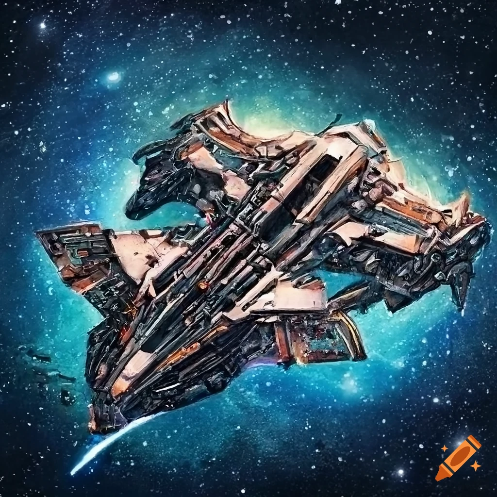Stunning science fiction art of a futuristic spaceship against a starry sky