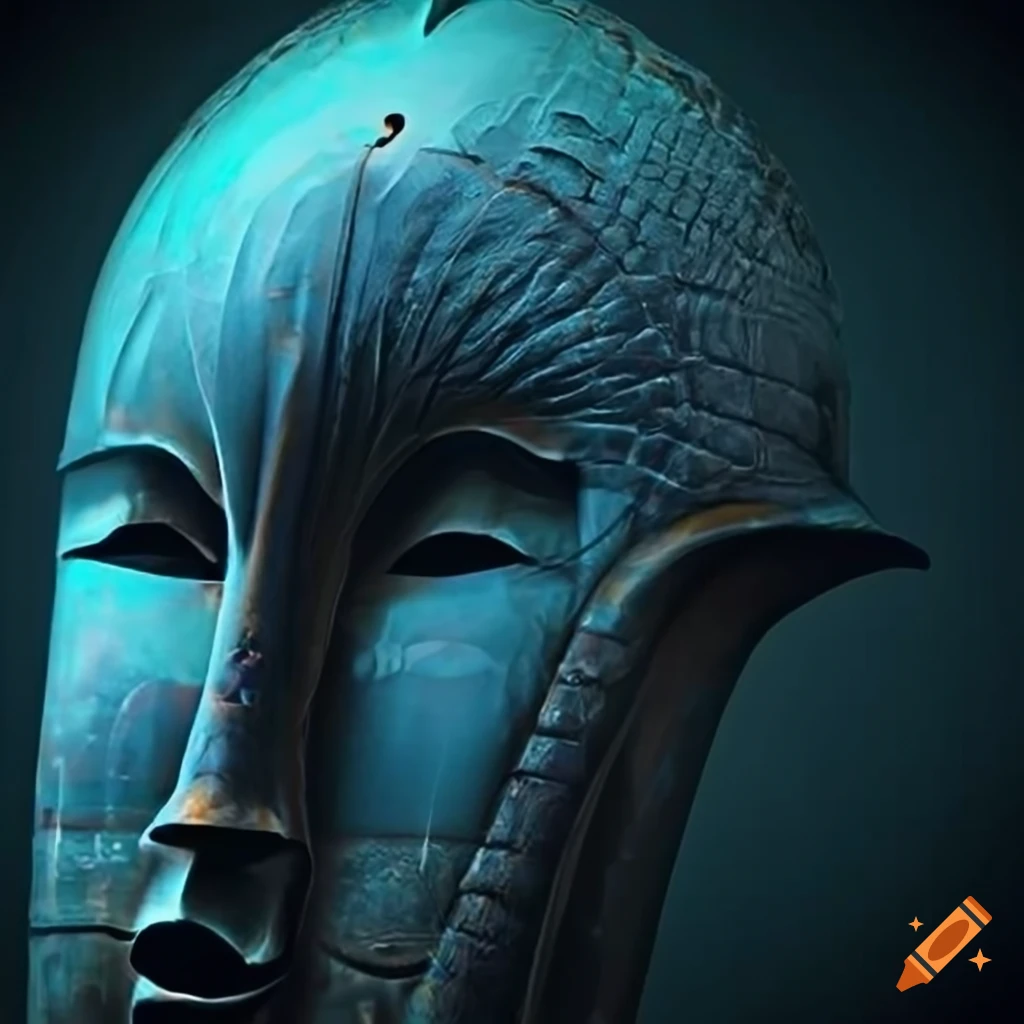 African tribal x-ray mask with Zelda game motif in stunning detail