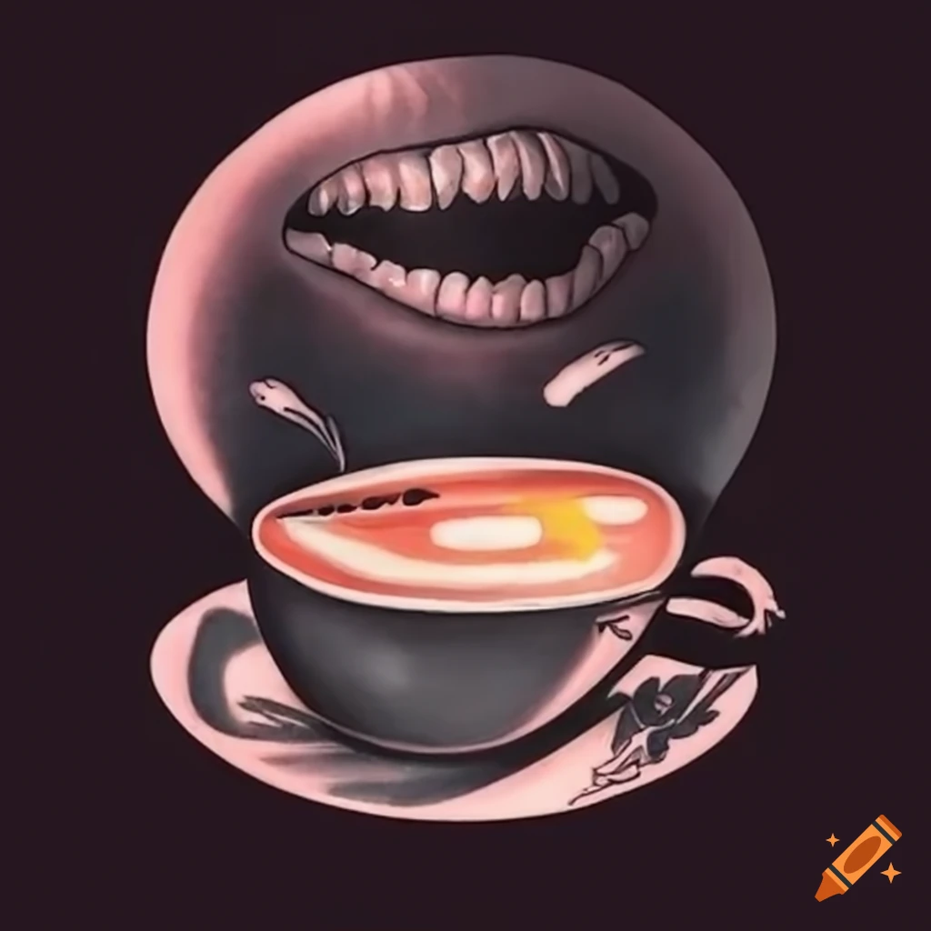 Tattoo design merging a mouth and a coffee cup theme on Craiyon