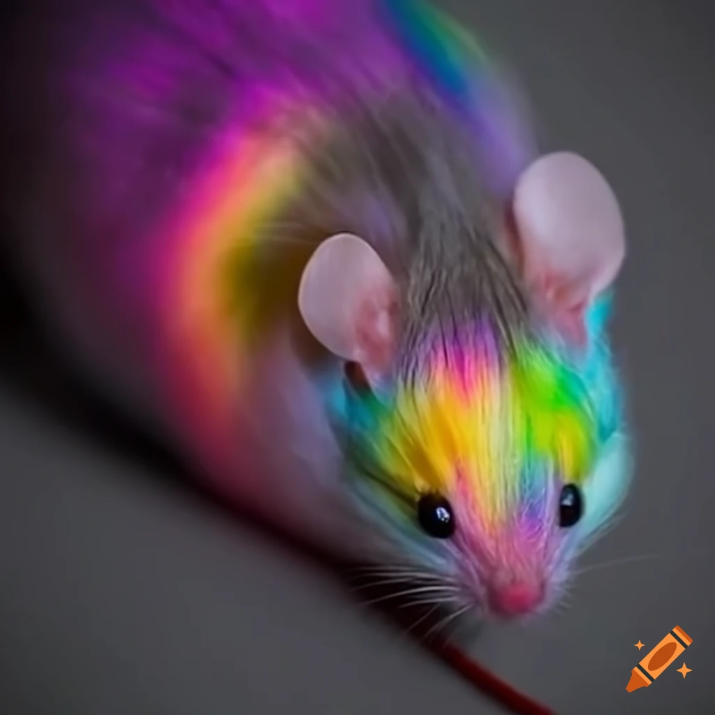 Mouse with shiny rainbow hair