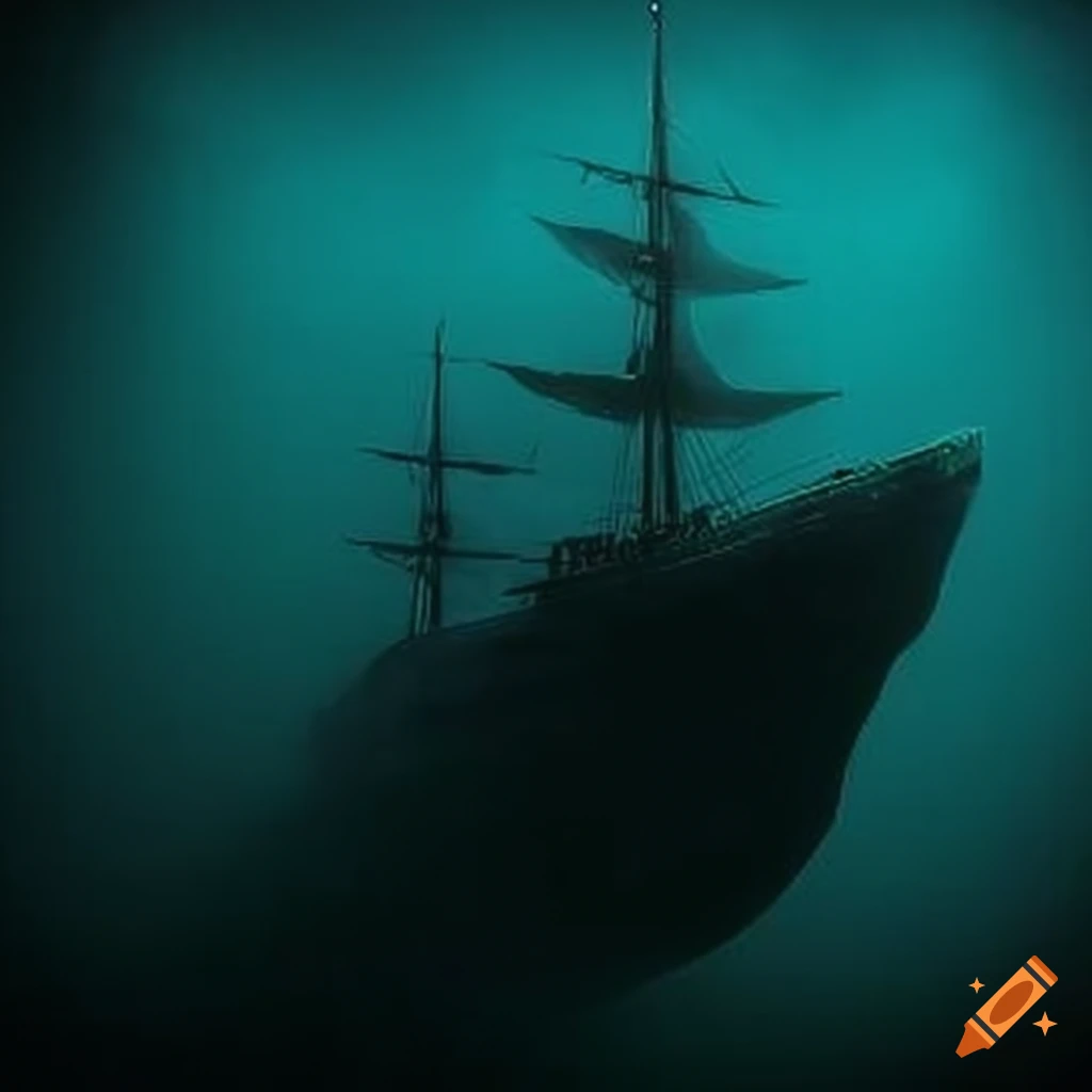 Ship sinking into the deep dark abyss