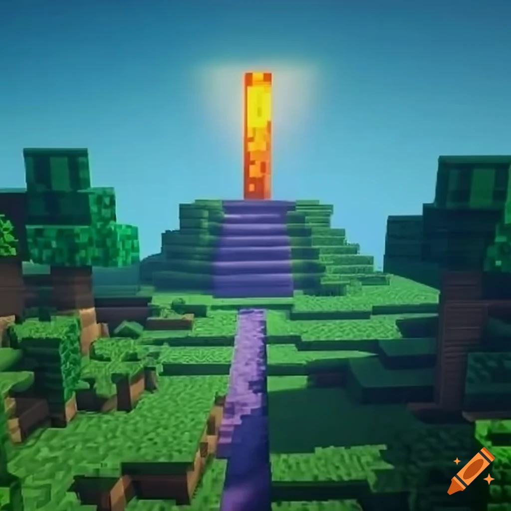 Epic Minecraft-inspired adventure scene with a pedestal in foreground