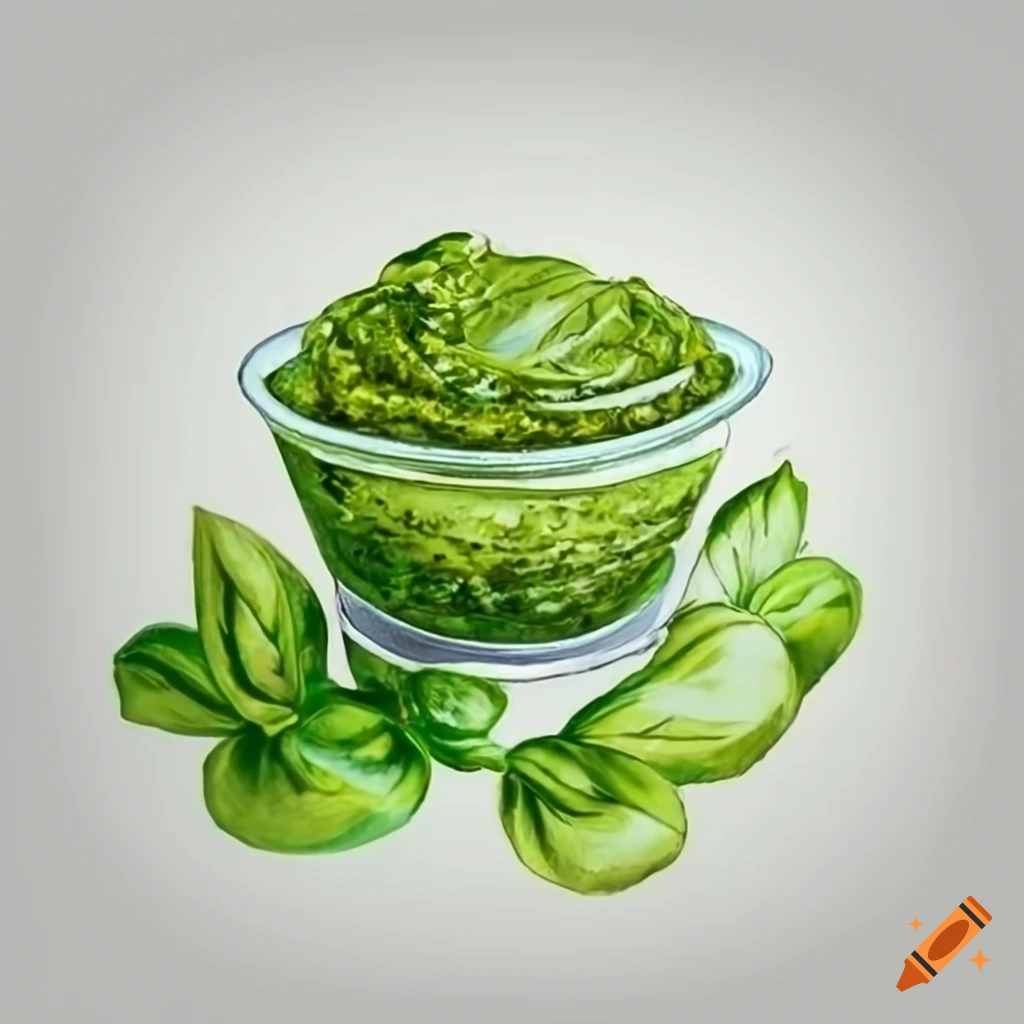 Basil pesto label on a white background
