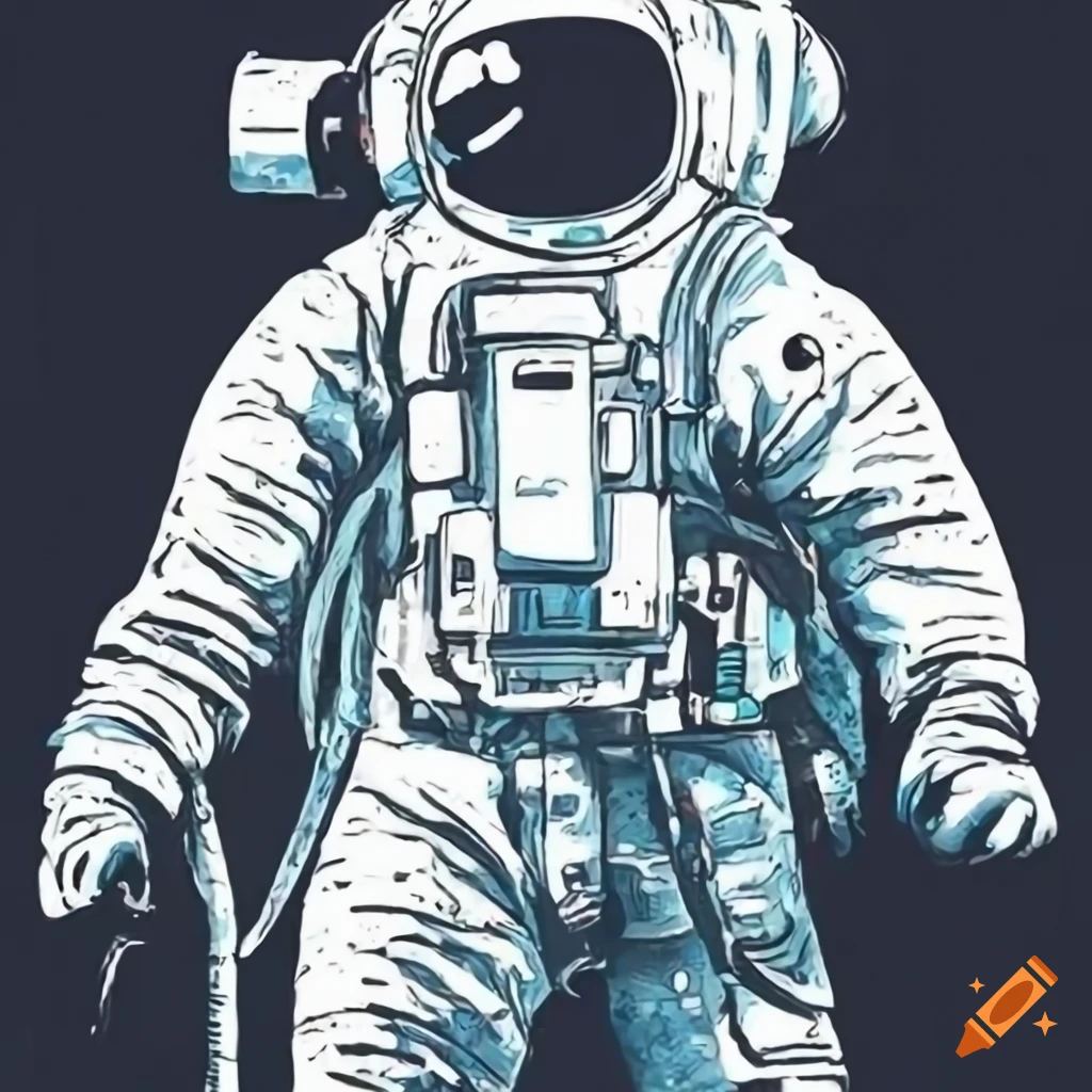 Astronauts in black and white funny drawing style for iPhone wallpaper