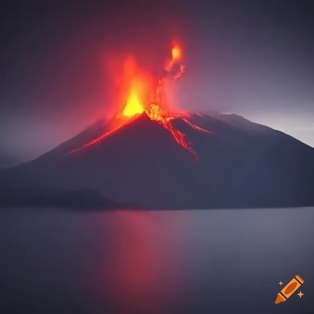Erupting volcano with fiery landscape