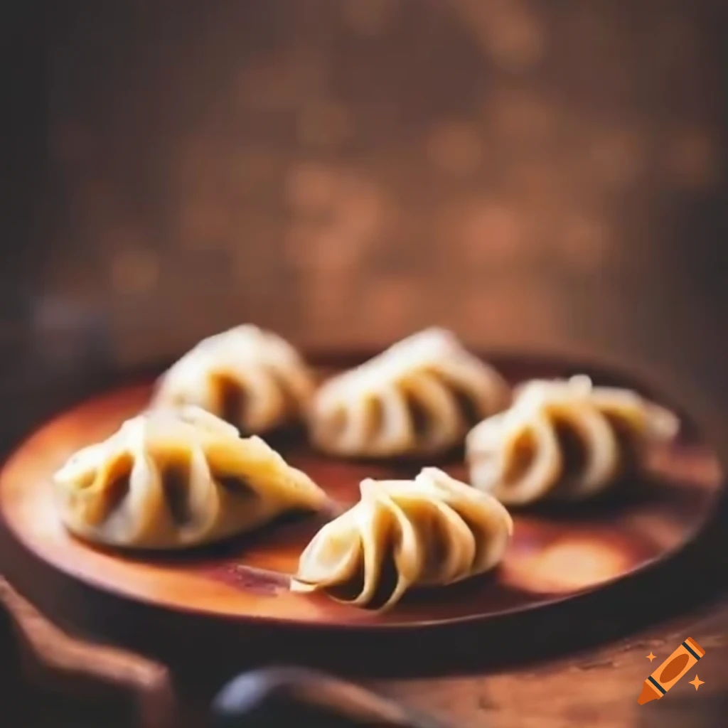 Blurred image of street restaurant menu with various momos options