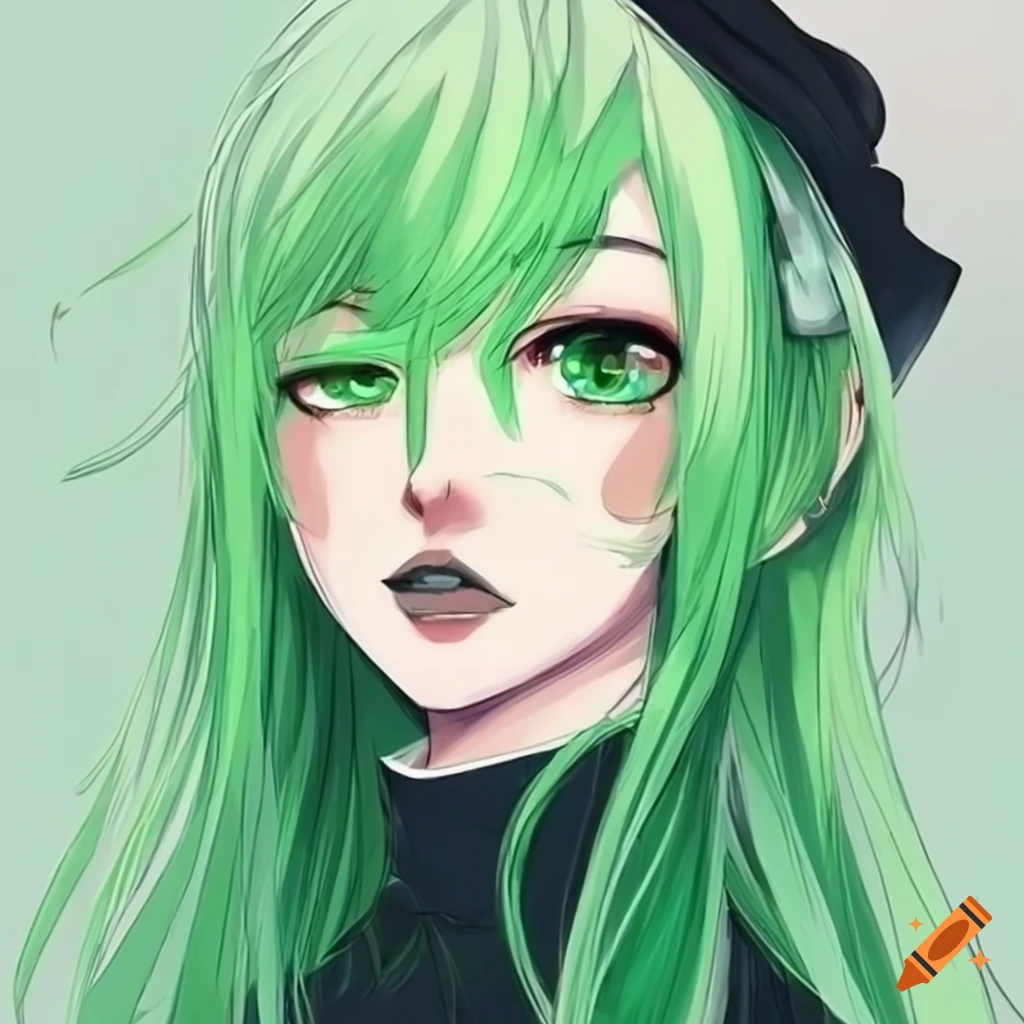 Anime character with green hair and white dress