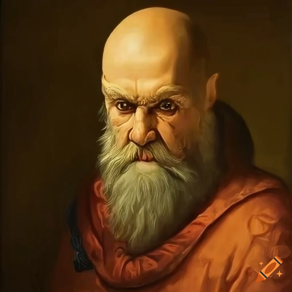 Portrait of a stern aristocrat baron in a medieval oil painting
