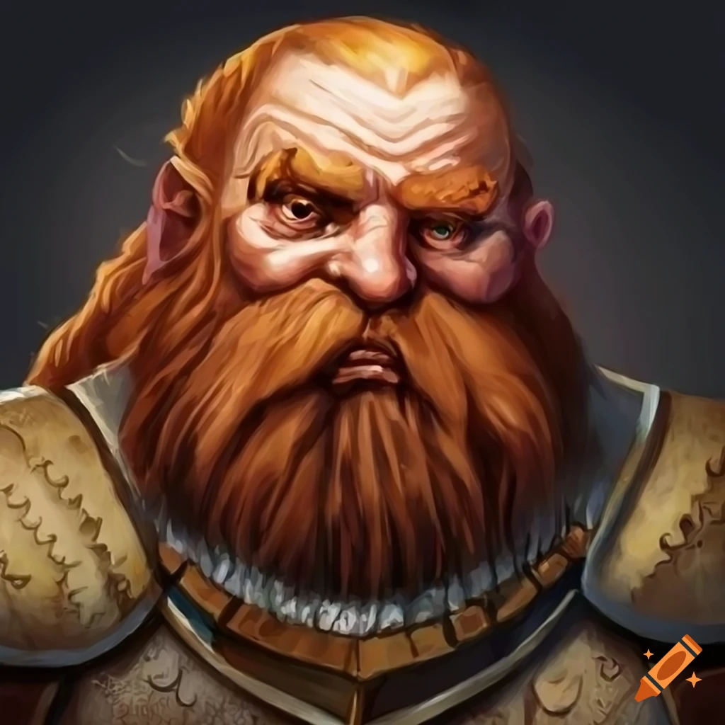 Portrait of a mountain dwarf in armor with ginger hair