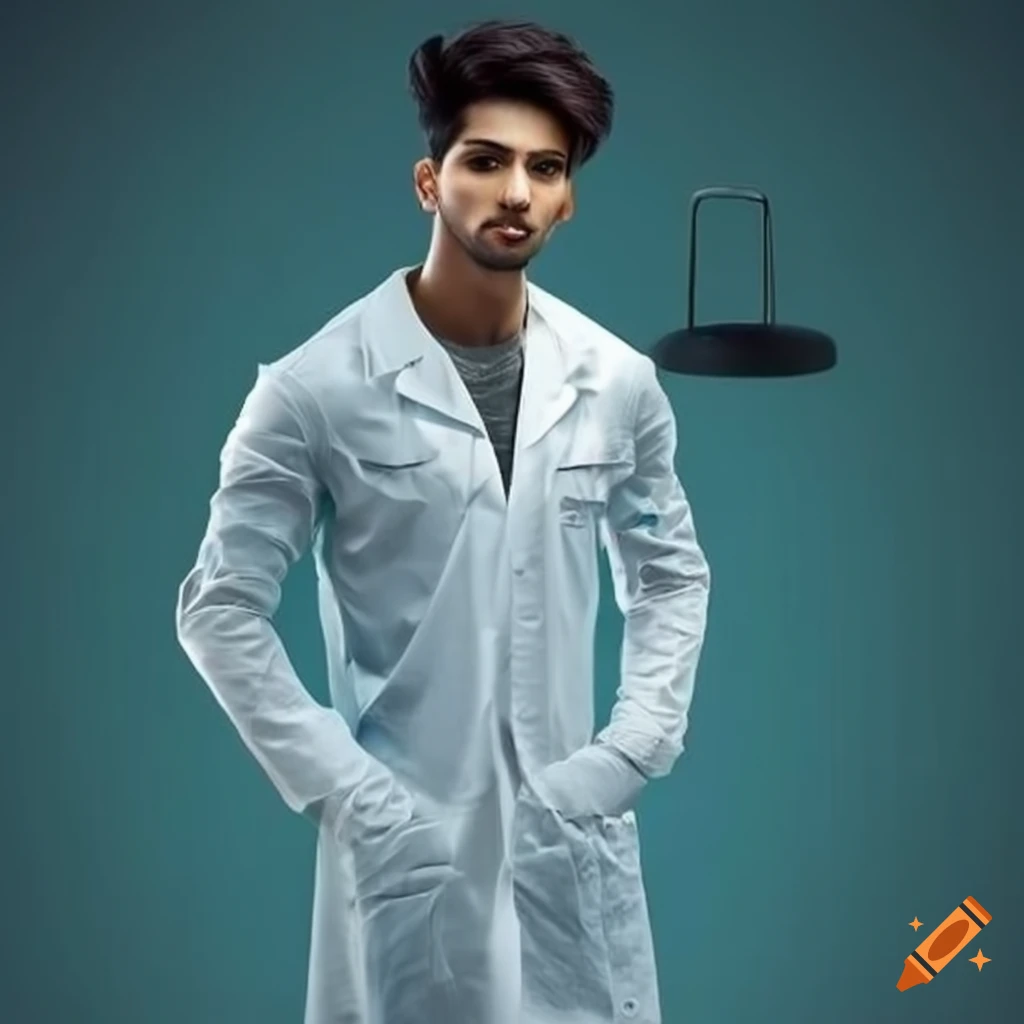 Zeeshan Najeeb wearing a medical lab coat in a clinic