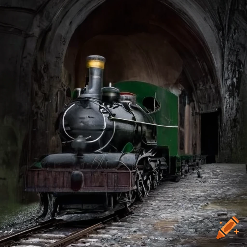 Historic steam locomotive Engine No. 1890 in an abandoned rail tunnel