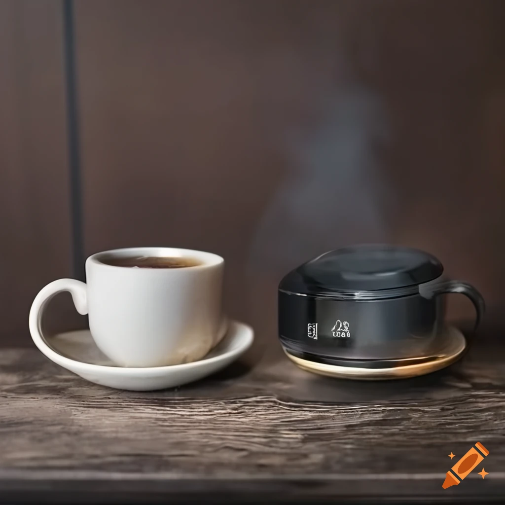 Comparison of two steaming hot beverages - coffee and tea in mugs