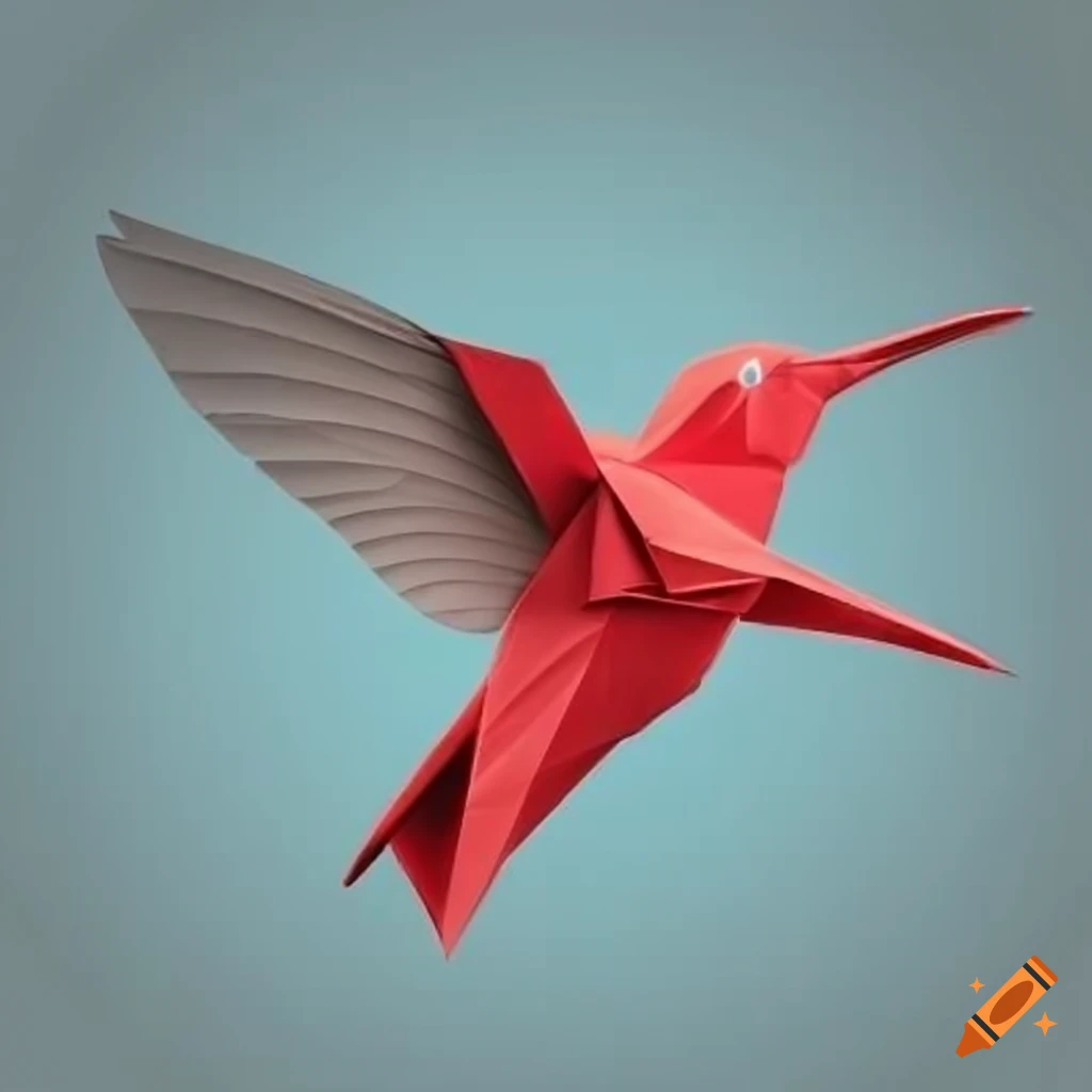 Logo with an origami hummingbird inside a red circle on a transparent background