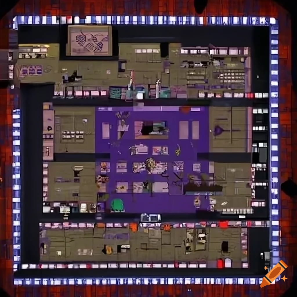 Top down blueprint of a Five Nights at Freddy's franchise map
