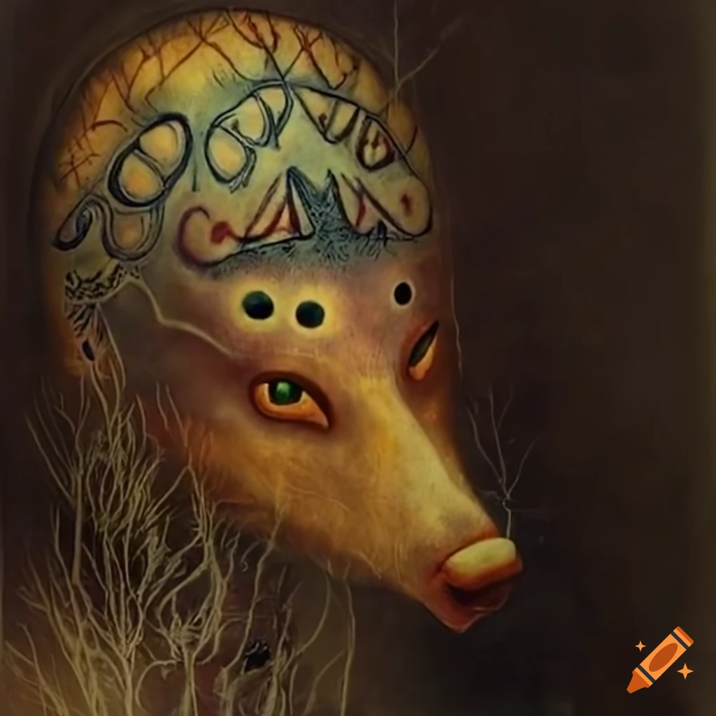 Illustration of native Salish creature and animal motifs inspired by Yang, Kittelsen, and af Klint