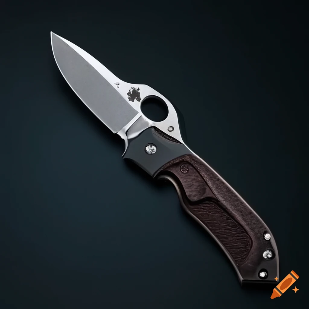 Spyderco jackknife scalpel on dark glass steel table in futuristic Japan style