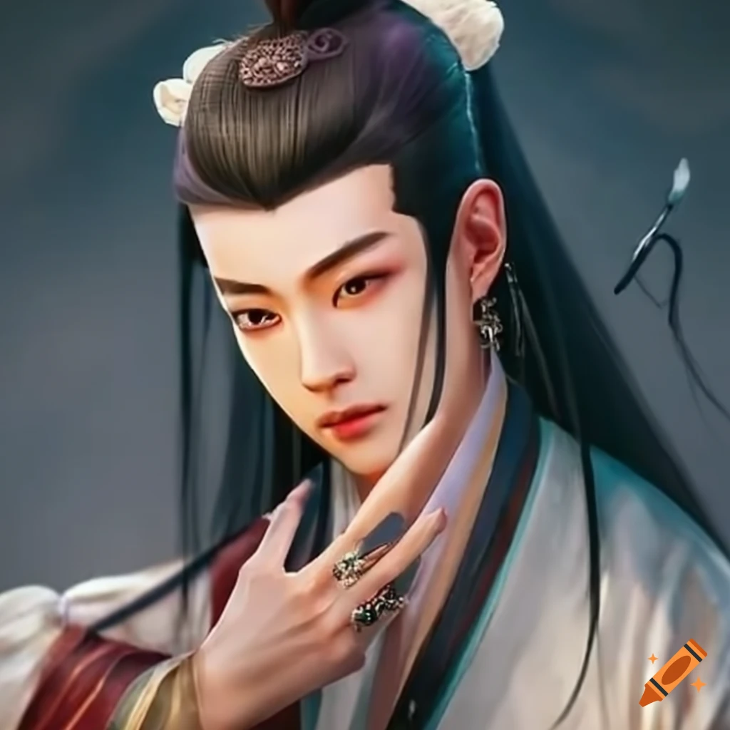 Ancient asian male character inspired by fairy tales and kpop culture