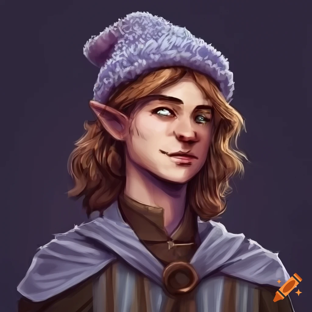 Male wizard with a woolen hat in a Dungeons and Dragons-inspired art