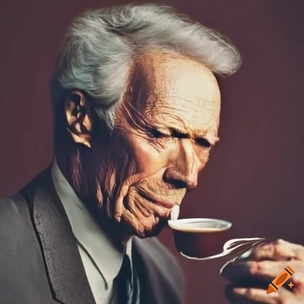 Clint Eastwood in Twin Peaks series drinking coffee with David Lynch