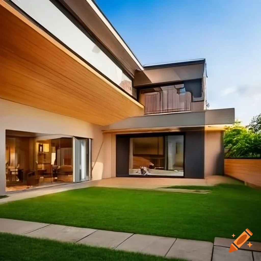 Modern design house with large windows opening to a courtyard