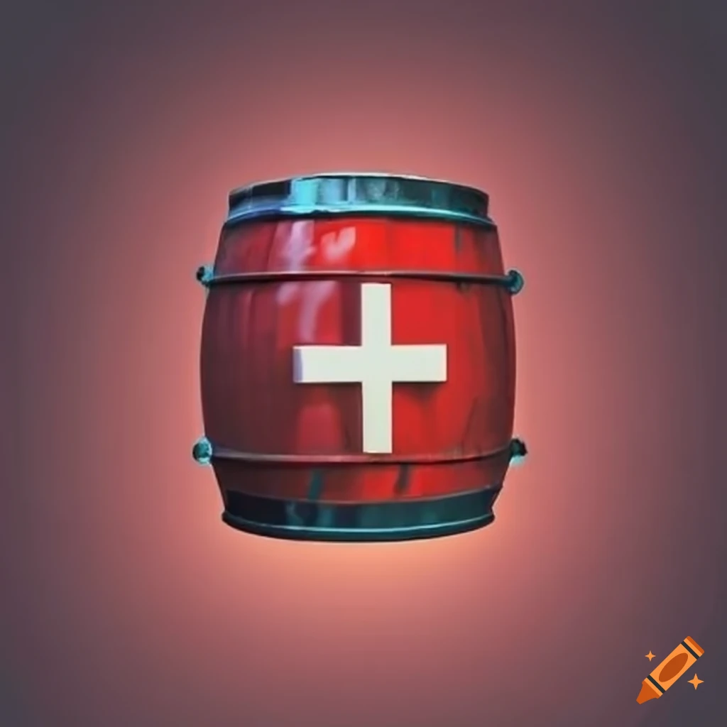 Red health block with oil barrel and cross symbol