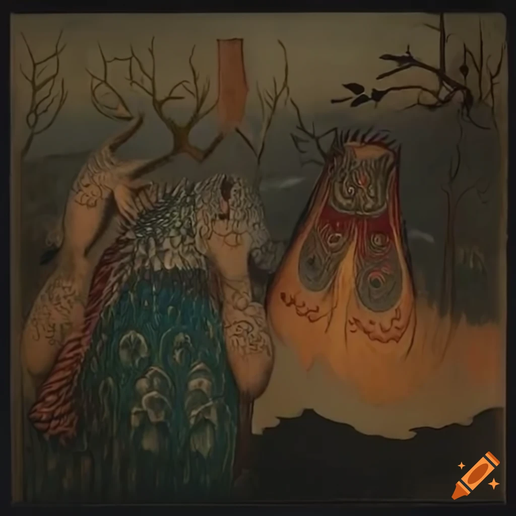 Illustration of native Salish creature and animal motifs inspired by Yang, Kittelsen, and af Klint