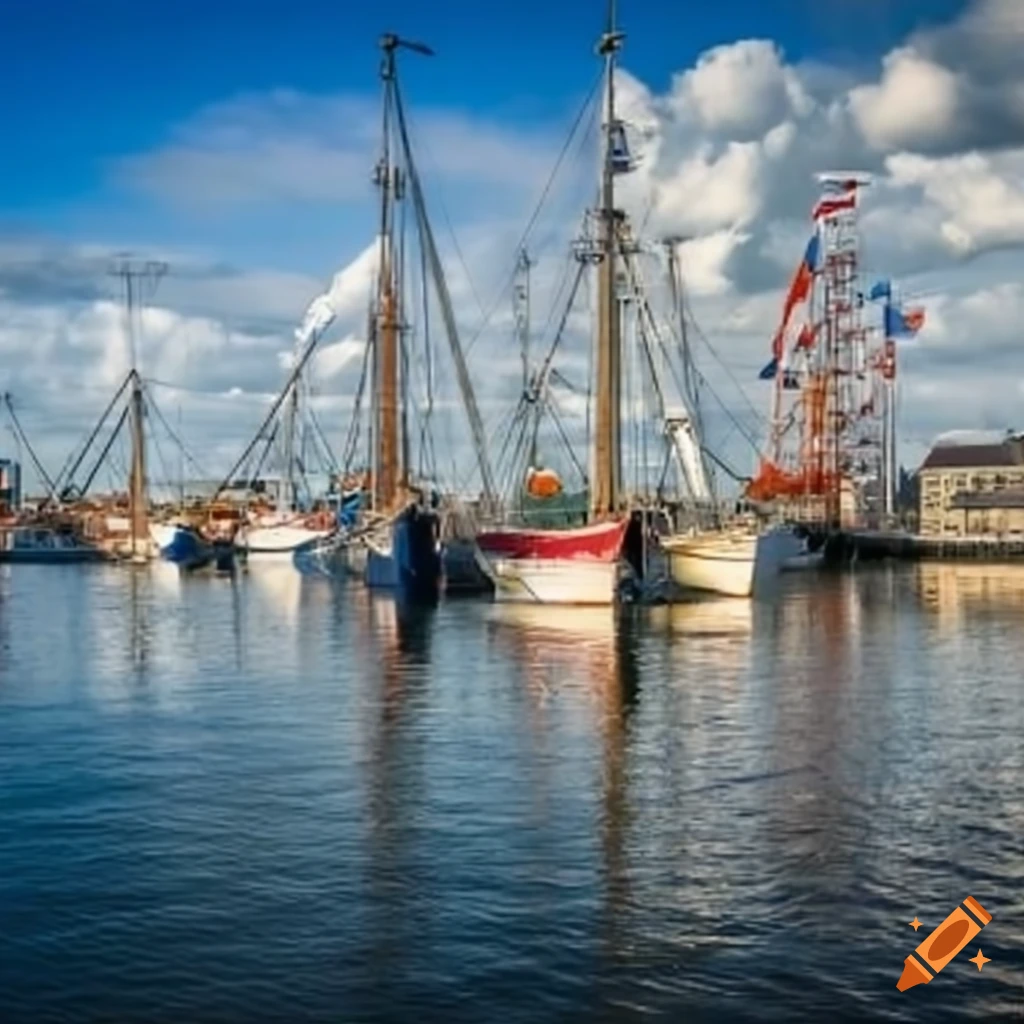 Port in Northern France with beautiful boats in nice weather