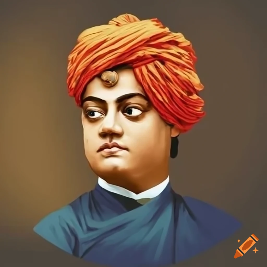 Intricately detailed portrait of Swami Vivekananda with serene expression and vibrant colors