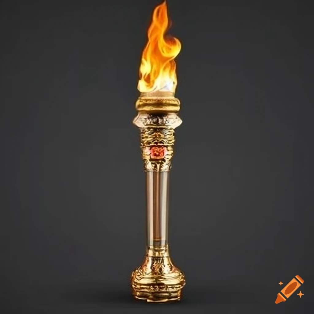 Vibrant torch with Thai lotus patterns and gold filigree, symbol of the Olympics spirit