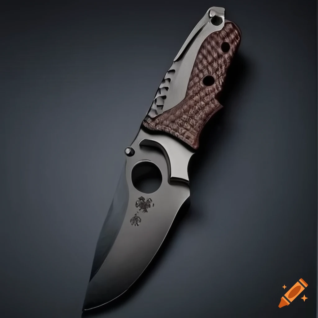 Spyderco jackknife scalpel on a dark glass steel table in futuristic Japan style