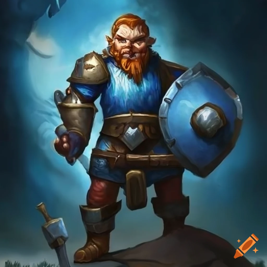 Blue dwarf warrior with battleaxe and shield