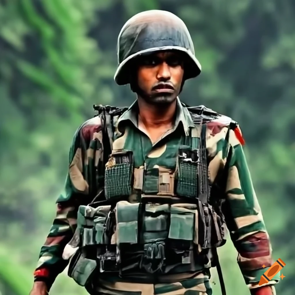 Indian soldier defending people in North East India