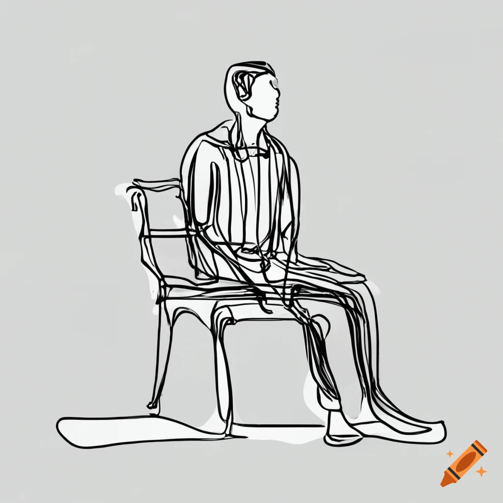 Vector art of a man sitting on a bench in a single black line style on ...