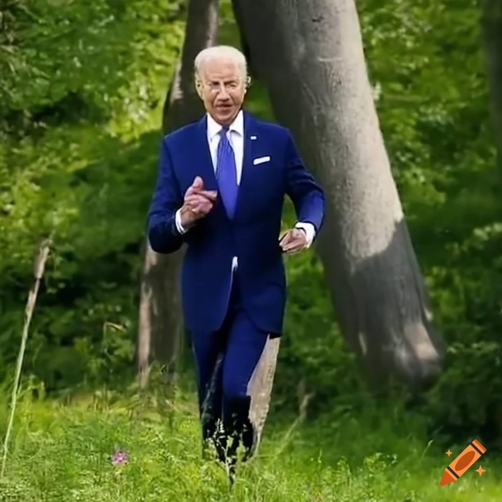 Biden skipping in a meadow and enjoying wildflowers
