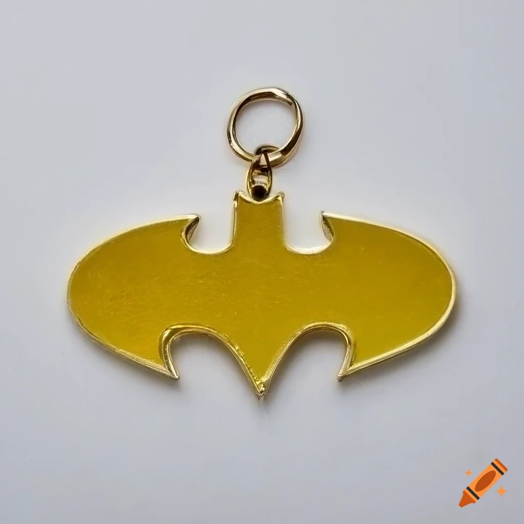 Gold keychain with Batman mask design on white background