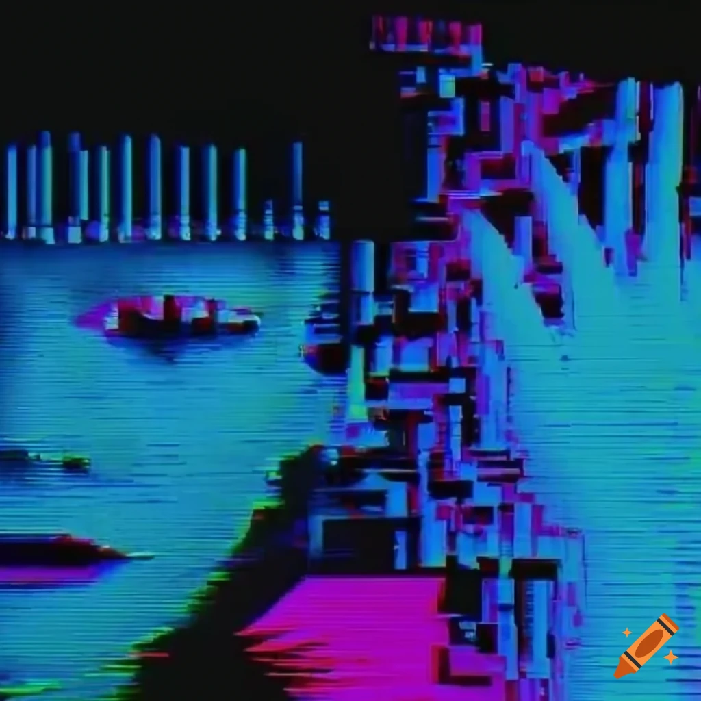 Glitch art and vaporwave aesthetic blend