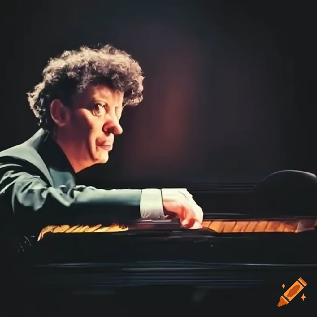 Philip Glass playing piano in a glass cup