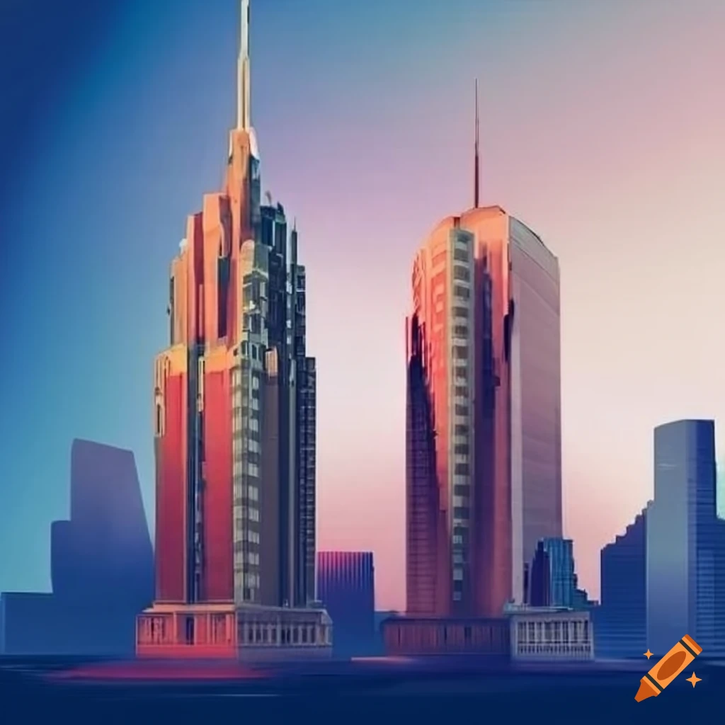 Modern Metropolis city skyline with Art Deco architecture and skyscrapers