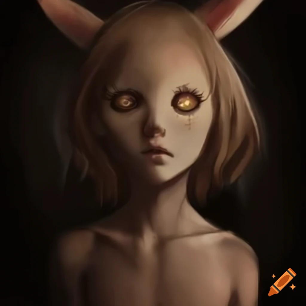 Child with pale skin and animal skull mask in Japanese anime style